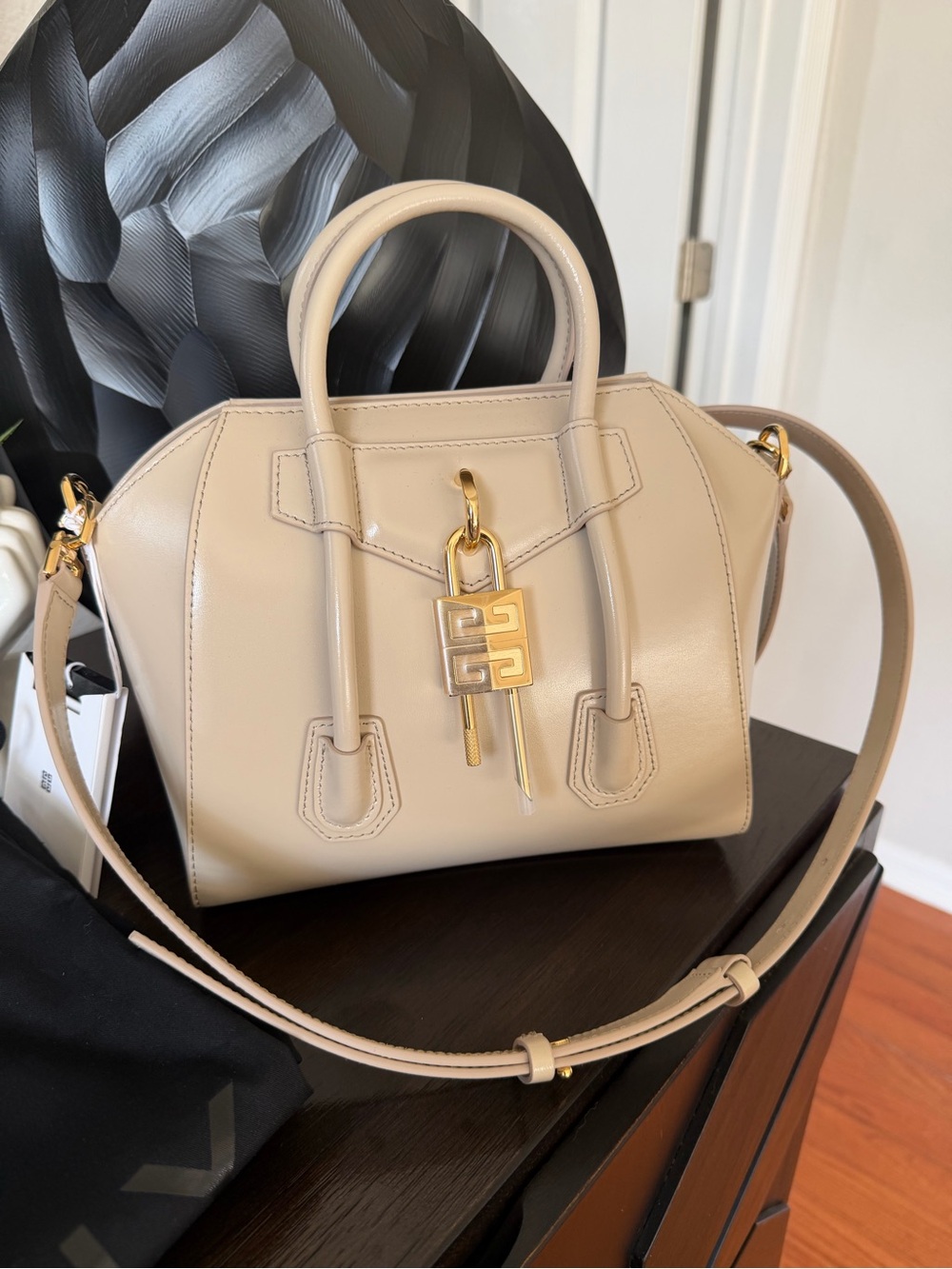 Givenchy Beige Patent Antigona Satchel with Gold Hardware